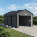 Outsunny 10 ft x 15 ft Metal Carport, Heavy Duty Garage Car Canopy with Galvanized Metal Roof and Removable Sidewalls, Dark Gray - Image 3