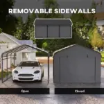 Outsunny 10 ft x 15 ft Metal Carport, Heavy Duty Garage Car Canopy with Galvanized Metal Roof and Removable Sidewalls, Dark Gray - Image 7