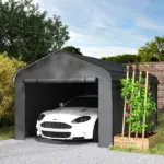 Outsunny 10 ft x 15 ft Metal Carport, Heavy Duty Garage Car Canopy with Galvanized Metal Roof and Removable Sidewalls, Dark Gray - Image 10