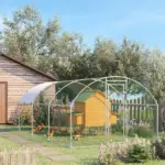 10' x 20' Large Metal Chicken Coop with Run, Walk-in Chicken Pen Chicken Cage with Cover for Outdoor Backyard, Silver - Image 2