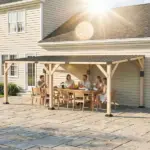 Outsunny 10 ft x 20 ft Wooden Gazebo, Hardtop Lean-to Gazebo Pergola with Galvanized Steel Sloped Roof, Light Walnut - Image 2