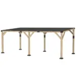 Outsunny 10 ft x 20 ft Wooden Gazebo, Hardtop Lean-to Gazebo Pergola with Galvanized Steel Sloped Roof, Light Walnut