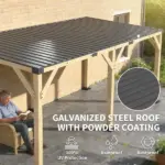 Outsunny 10 ft x 20 ft Wooden Gazebo, Hardtop Lean-to Gazebo Pergola with Galvanized Steel Sloped Roof, Light Walnut - Image 4