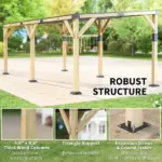 Outsunny 10 ft x 20 ft Wooden Gazebo, Hardtop Lean-to Gazebo Pergola with Galvanized Steel Sloped Roof, Light Walnut - Image 5
