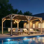 Outsunny 10 ft x 20 ft Wooden Gazebo, Hardtop Lean-to Gazebo Pergola with Galvanized Steel Sloped Roof, Light Walnut - Image 9