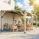 Outsunny 10 ft x 20 ft Wooden Gazebo, Hardtop Lean-to Gazebo Pergola with Galvanized Steel Sloped Roof, Light Walnut - Image 10