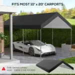 Outsunny 10 x 20 Inch Carport Replacement Canopy, UV Resistant, with Ball Bungee Cords, Dark Gray - Image 4