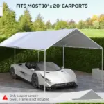 10 x 20ft Carport Roof, UV Resistant Canopy Replacement Cover with Ball Bungee Cords, White - Image 4