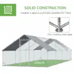 PawHut 10 ft x 26 ft x 6.5 ft Large Metal Chicken Coop with Run, Walk-in Poultry Cage Hen Playpen House with Cover and Lockable Door for Farm - Image 6