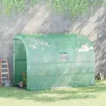 10' x 5' Lean to Green House, Walk-in GreenHouse with 2 Doors and Windows, PE Cover and 3 Shelves, Green - Image 2