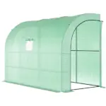 10' x 5' Lean to Green House, Walk-in GreenHouse with 2 Doors and Windows, PE Cover and 3 Shelves, Green - Image 11