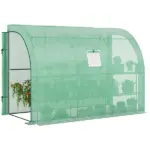 10' x 5' Lean to Green House, Walk-in GreenHouse with 2 Doors and Windows, PE Cover and 3 Shelves, Green