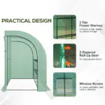 10' x 5' Lean to Green House, Walk-in GreenHouse with 2 Doors and Windows, PE Cover and 3 Shelves, Green - Image 7
