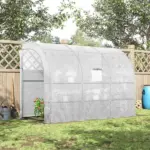 Outsunny 10' x 5' x 7' Lean-to Walk-in Greenhouse, White PE Cover, with 2 Roll-up Doors, Windows and 3 Wire Shelves, Plant Nursery - Image 13