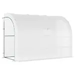 Outsunny 10' x 5' x 7' Lean-to Walk-in Greenhouse, White PE Cover, with 2 Roll-up Doors, Windows and 3 Wire Shelves, Plant Nursery