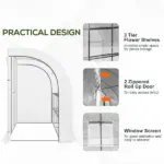 Outsunny 10' x 5' x 7' Lean-to Walk-in Greenhouse, White PE Cover, with 2 Roll-up Doors, Windows and 3 Wire Shelves, Plant Nursery - Image 6