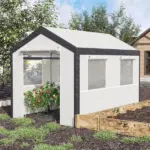 10' x 7' Walk-In Tunnel Greenhouse Garden Hot House withRoll-Up Windows Zippered Door White/Dark Grey Gardening Essentials - Image 2