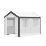 10' x 7' Walk-In Tunnel Greenhouse Garden Hot House withRoll-Up Windows Zippered Door White/Dark Grey Gardening Essentials - Image 11