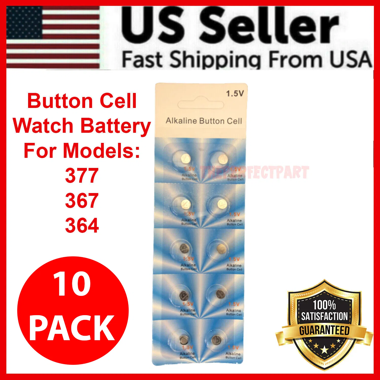 10 Pack 377 376 364 363 SR626SW Silver Oxide Watch Batteries