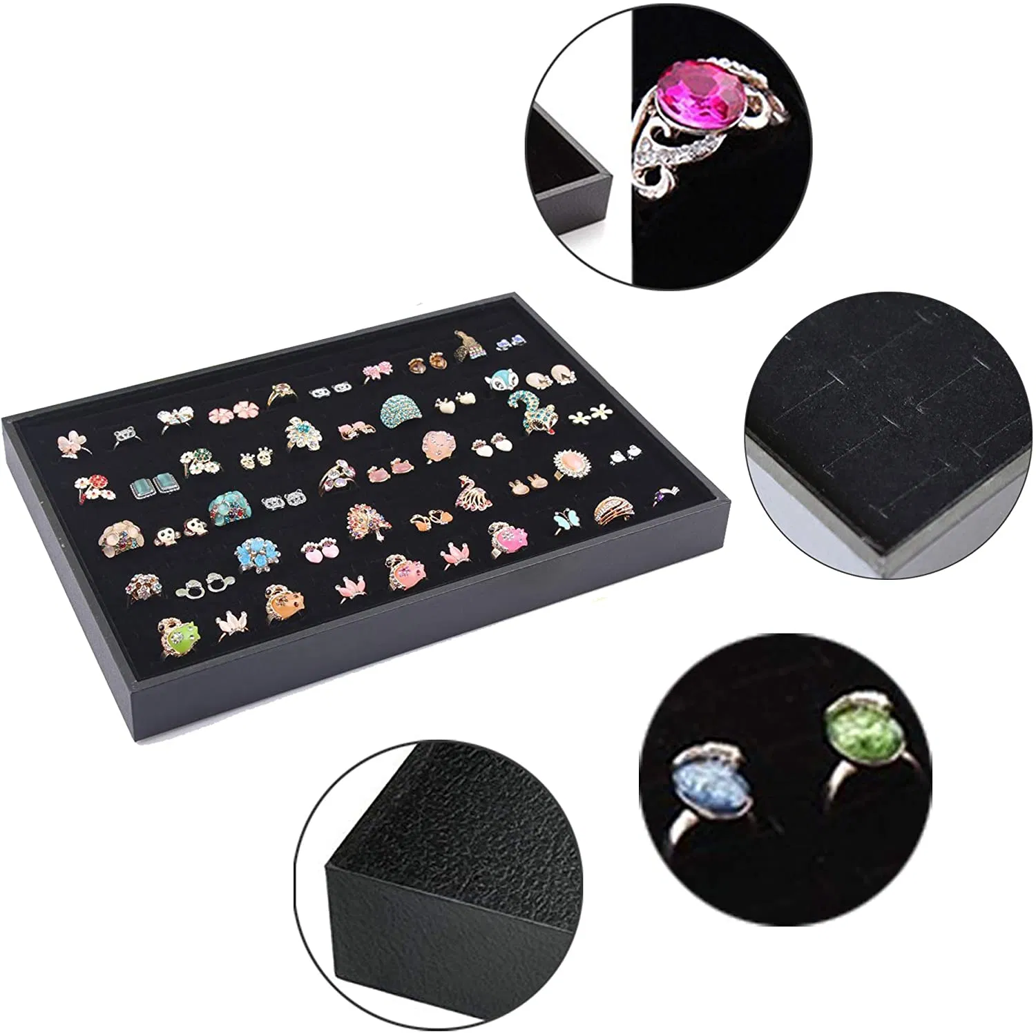 100 Slot Jewelry Ring Display Organizer Tray with Clear Cover