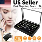100 Slot Jewelry Ring Display Organizer Tray with Clear Cover