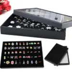 100 Slot Jewelry Ring Display Organizer Tray with Clear Cover - Image 3