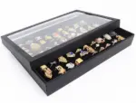 100 Slot Jewelry Ring Display Organizer Tray with Clear Cover - Image 4