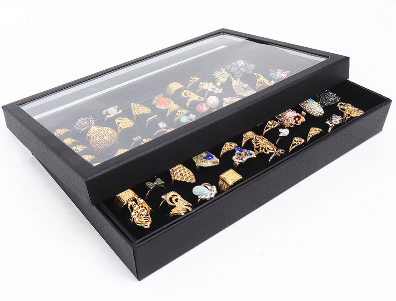100 Slot Jewelry Ring Display Organizer Tray with Clear Cover