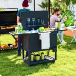 Outsunny 104 Quart Large Capacity Outdoor Cooler Cart, Patio Rolling Ice Chest with Bottle Opener Shelves Wheels, Black - Image 2