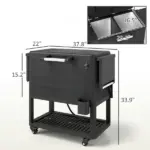 Outsunny 104 Quart Large Capacity Outdoor Cooler Cart, Patio Rolling Ice Chest with Bottle Opener Shelves Wheels, Black - Image 3