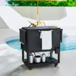 Outsunny 104 Quart Large Capacity Outdoor Cooler Cart, Patio Rolling Ice Chest with Bottle Opener Shelves Wheels, Black - Image 9