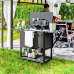 Outsunny 104 Quart Large Capacity Outdoor Cooler Cart, Patio Rolling Ice Chest with Bottle Opener Shelves Wheels, Black - Image 10