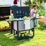 Outsunny 104 Quart Large Capacity Outdoor Cooler Cart, Patio Rolling Ice Chest with Bottle Opener Shelves Wheels, Gray - Image 2