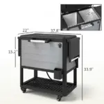 Outsunny 104 Quart Large Capacity Outdoor Cooler Cart, Patio Rolling Ice Chest with Bottle Opener Shelves Wheels, Gray - Image 3