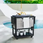 Outsunny 104 Quart Large Capacity Outdoor Cooler Cart, Patio Rolling Ice Chest with Bottle Opener Shelves Wheels, Gray - Image 9