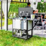 Outsunny 104 Quart Large Capacity Outdoor Cooler Cart, Patio Rolling Ice Chest with Bottle Opener Shelves Wheels, Gray - Image 10