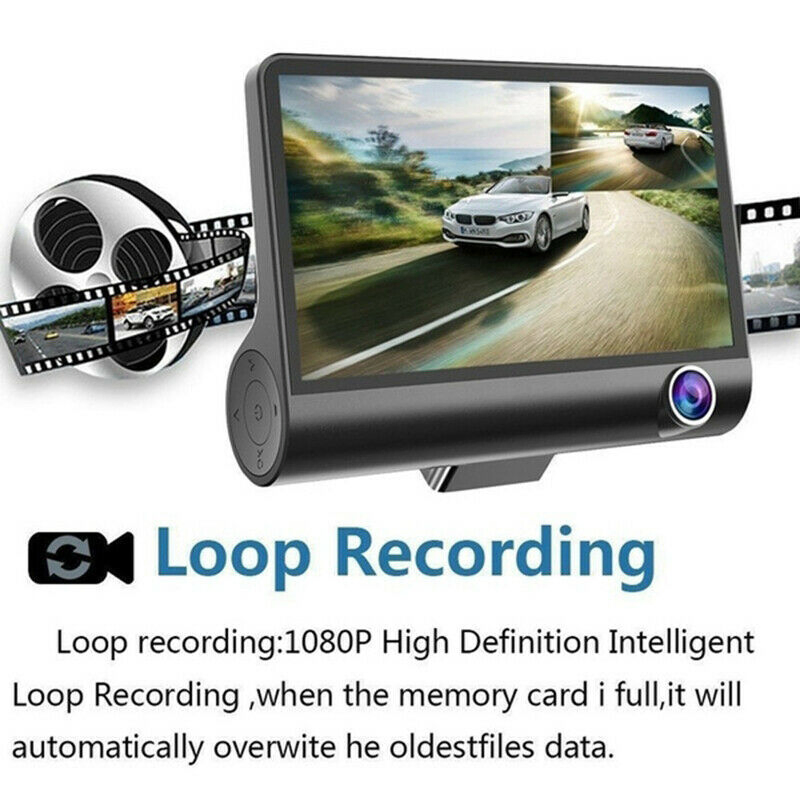 4 Inch 3 Channel 1080P Dash Cam with Front Cabin and Rear Cameras
