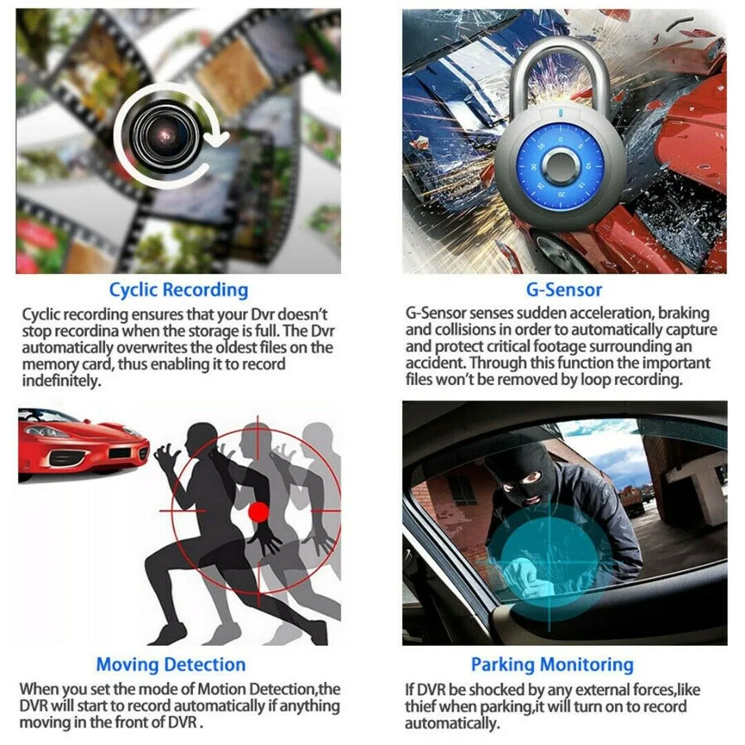 4 Inch 3 Channel 1080P Dash Cam with Front Cabin and Rear Cameras