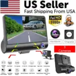 4 Inch 3 Channel 1080P Dash Cam with Front Cabin and Rear Cameras