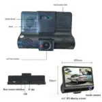 4 Inch 3 Channel 1080P Dash Cam with Front Cabin and Rear Cameras - Image 2