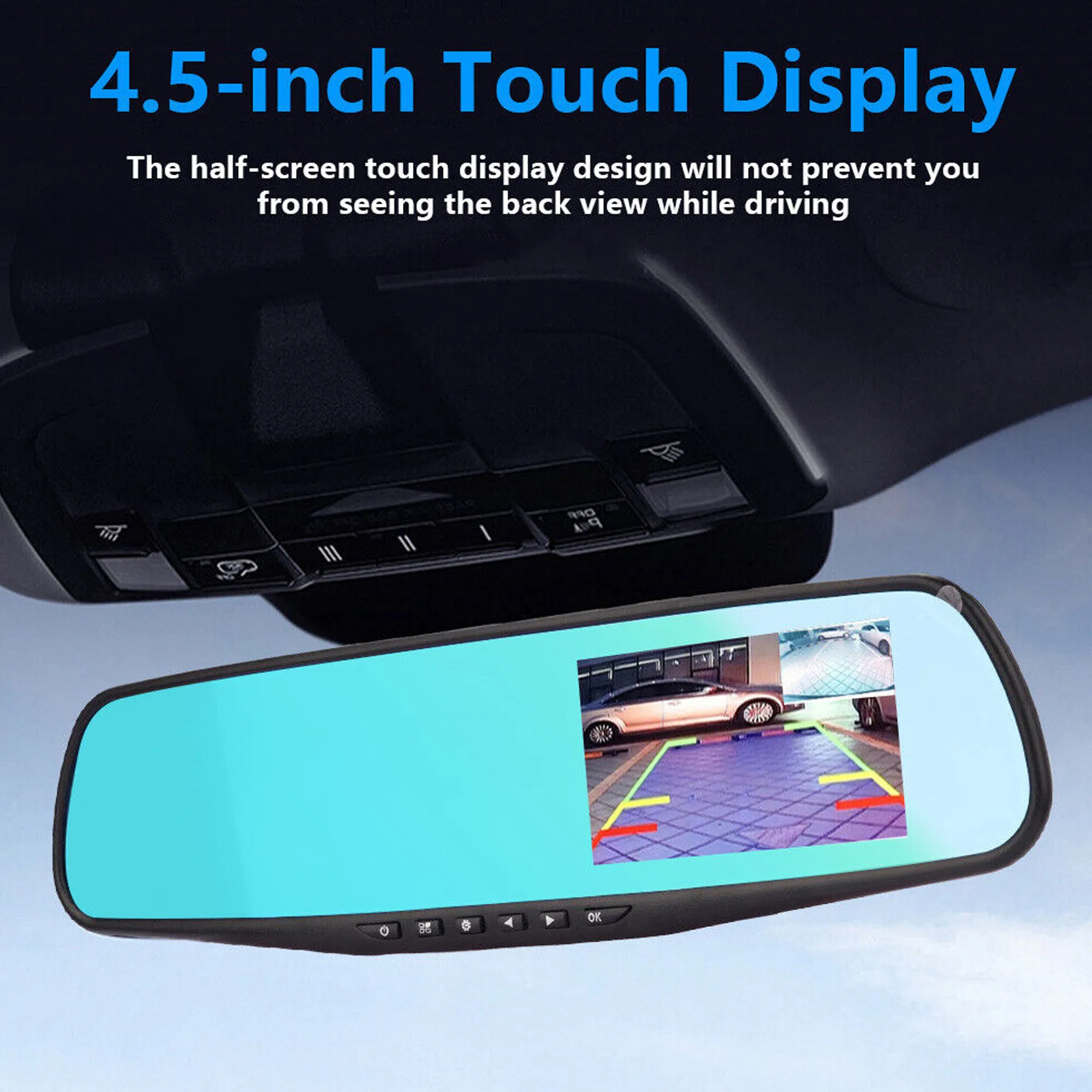 4.3 Inch 1080P Rearview Mirror Dual Dash Cam with Front and Rear Cameras