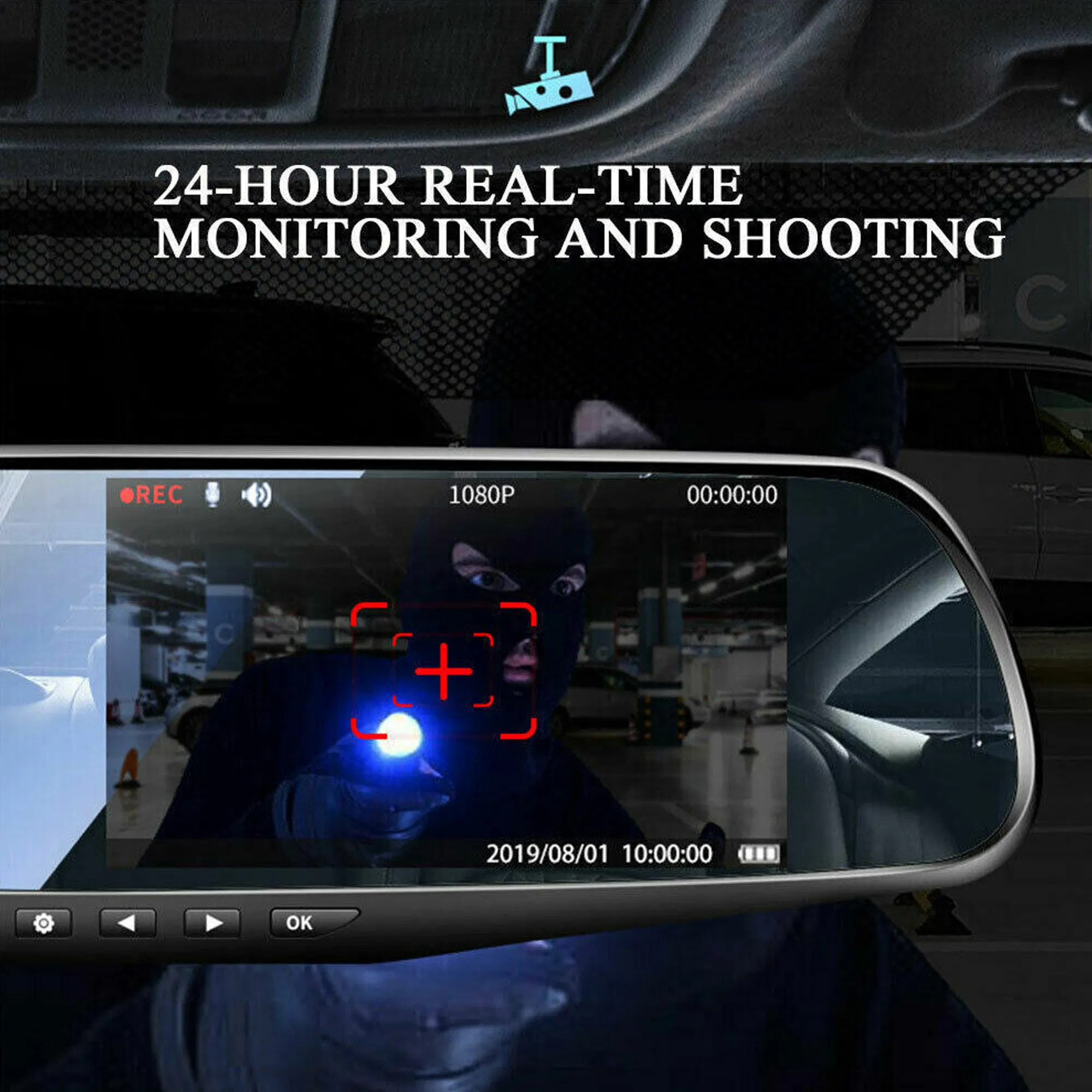 4.3 Inch 1080P Rearview Mirror Dual Dash Cam with Front and Rear Cameras