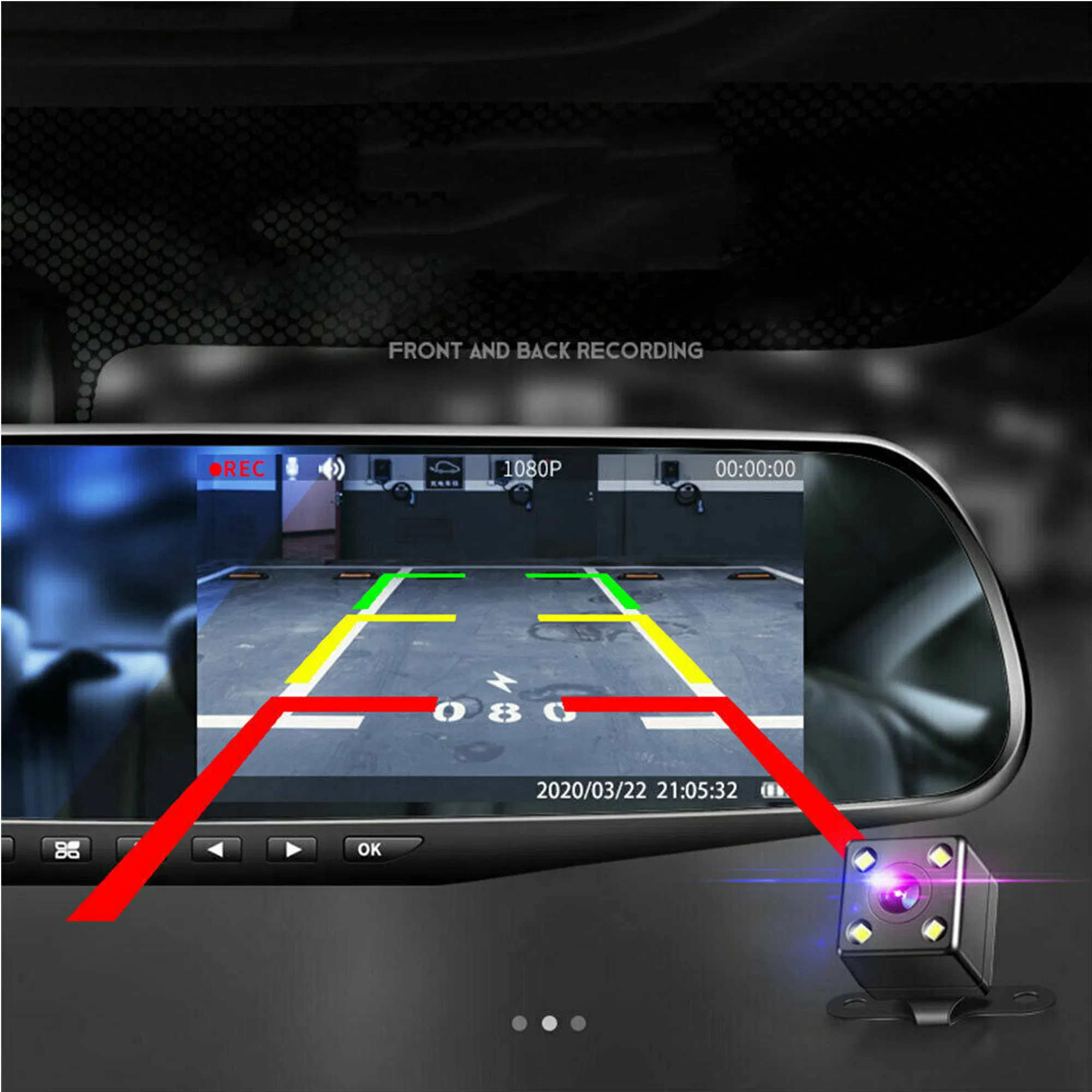 4.3 Inch 1080P Rearview Mirror Dual Dash Cam with Front and Rear Cameras