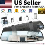 4.3 Inch 1080P Rearview Mirror Dual Dash Cam with Front and Rear Cameras