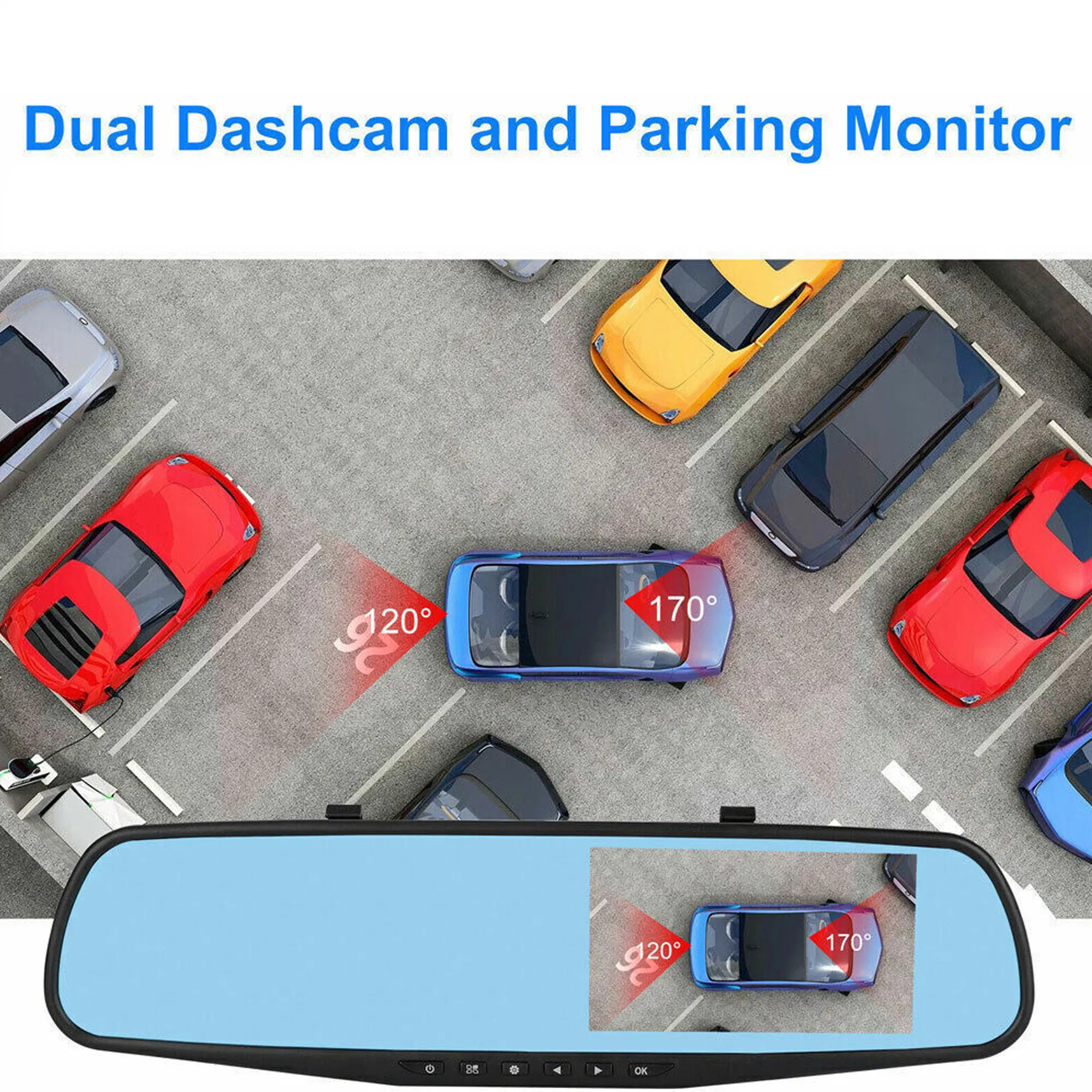 4.3 Inch 1080P Rearview Mirror Dual Dash Cam with Front and Rear Cameras