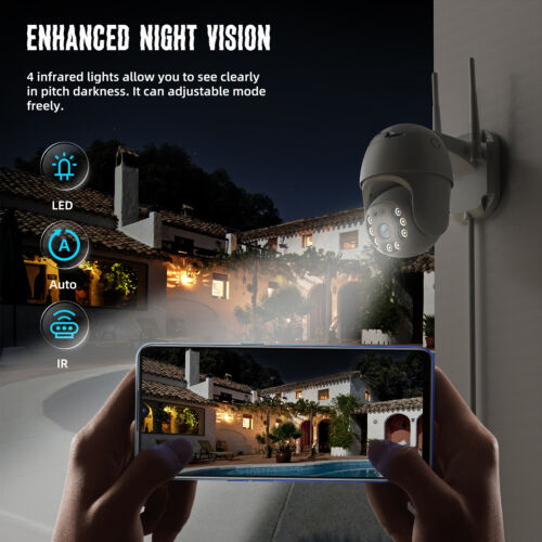 3MP 1296P WiFi Outdoor PTZ Security Camera with PIR Motion and Night Vision