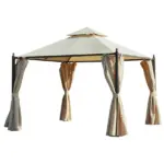10x10 Beige Steel Gazebo Polyester Curtains Vented Roof Mosquito Netting - Image 11