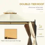 10x10 Beige Steel Gazebo Polyester Curtains Vented Roof Mosquito Netting - Image 4