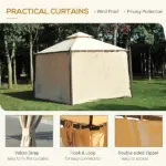 10x10 Beige Steel Gazebo Polyester Curtains Vented Roof Mosquito Netting - Image 5