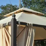 10x10 Beige Steel Gazebo Polyester Curtains Vented Roof Mosquito Netting - Image 7